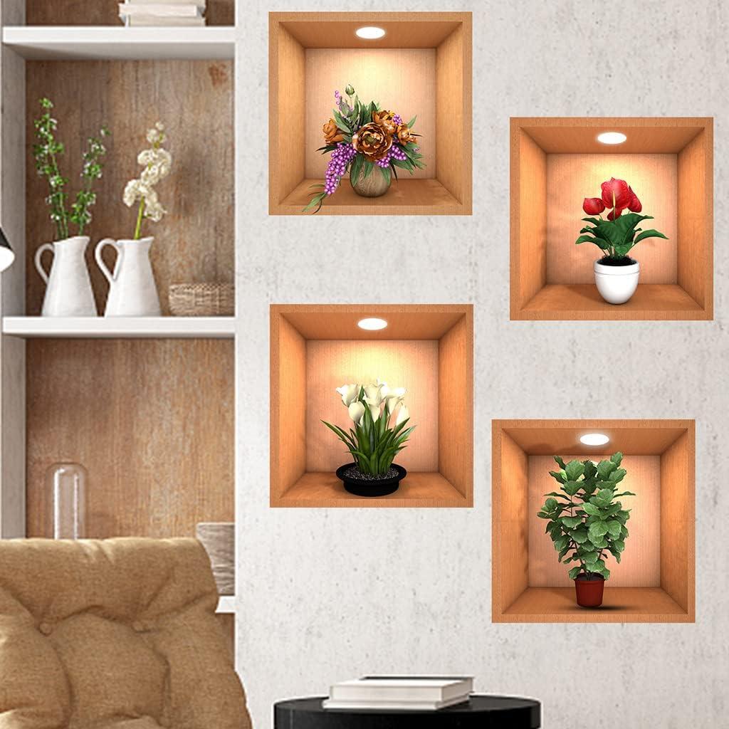 Green Plant Potted 3D Wall Stickers - Set of 4 | Perfect for Home Decor & Interior Design - OwnzoKart