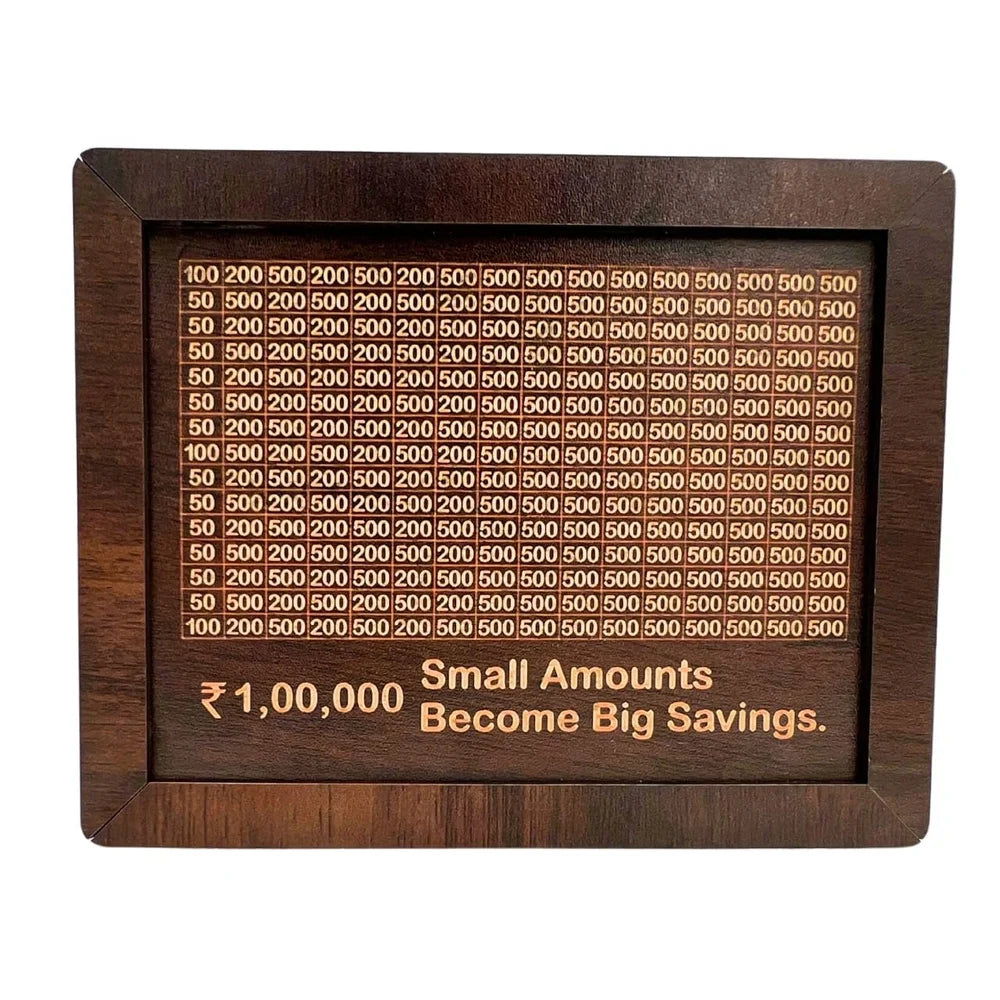 Wooden Money Saving Box for Kids & Adults – Reusable Savings Challenge Piggy Bank with Goal Tracker