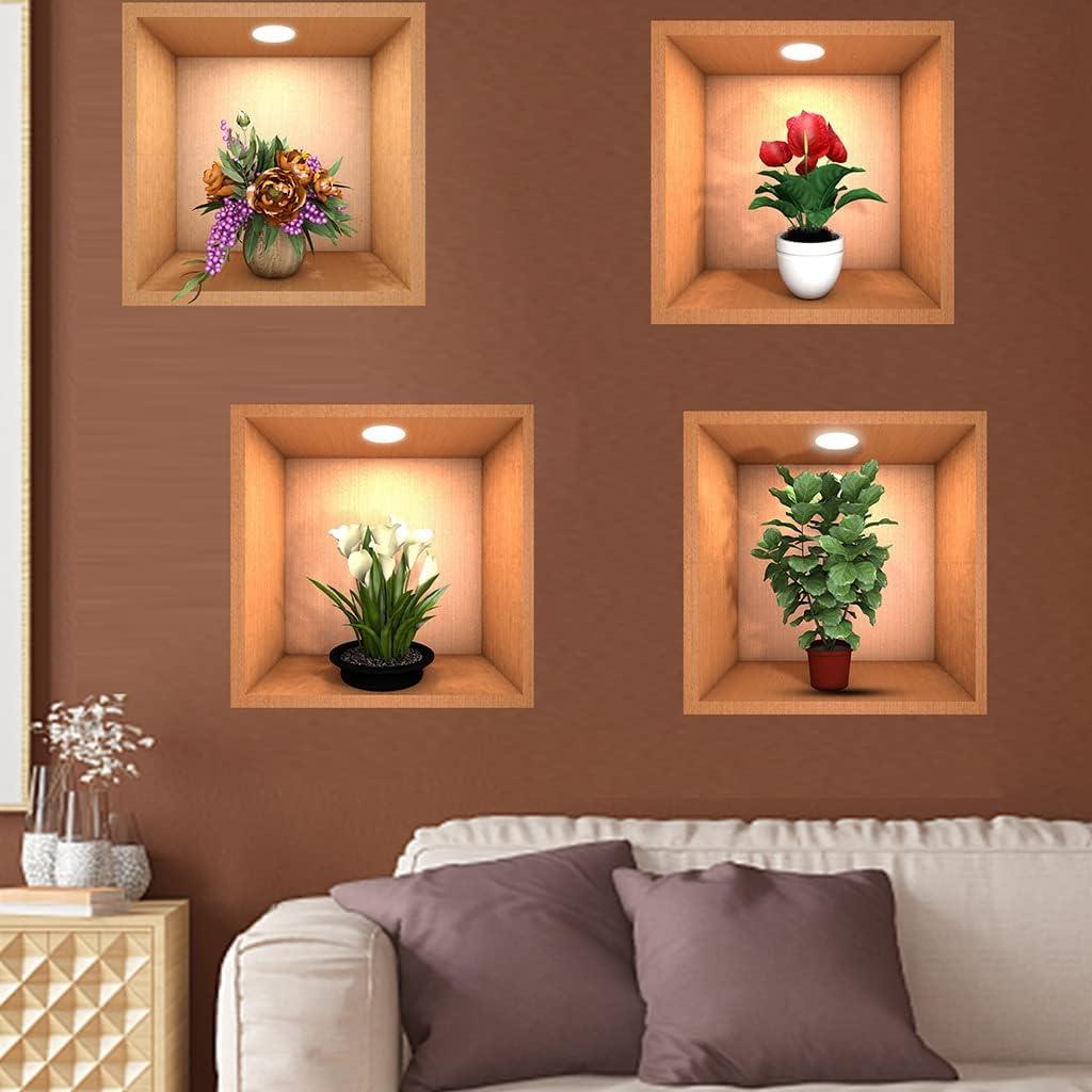 Green Plant Potted 3D Wall Stickers - Set of 4 | Perfect for Home Decor & Interior Design - OwnzoKart