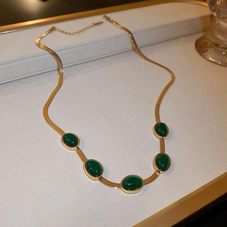 Oval Green Crystal Pendant Necklace Set With Bracelet - OwnzoKart