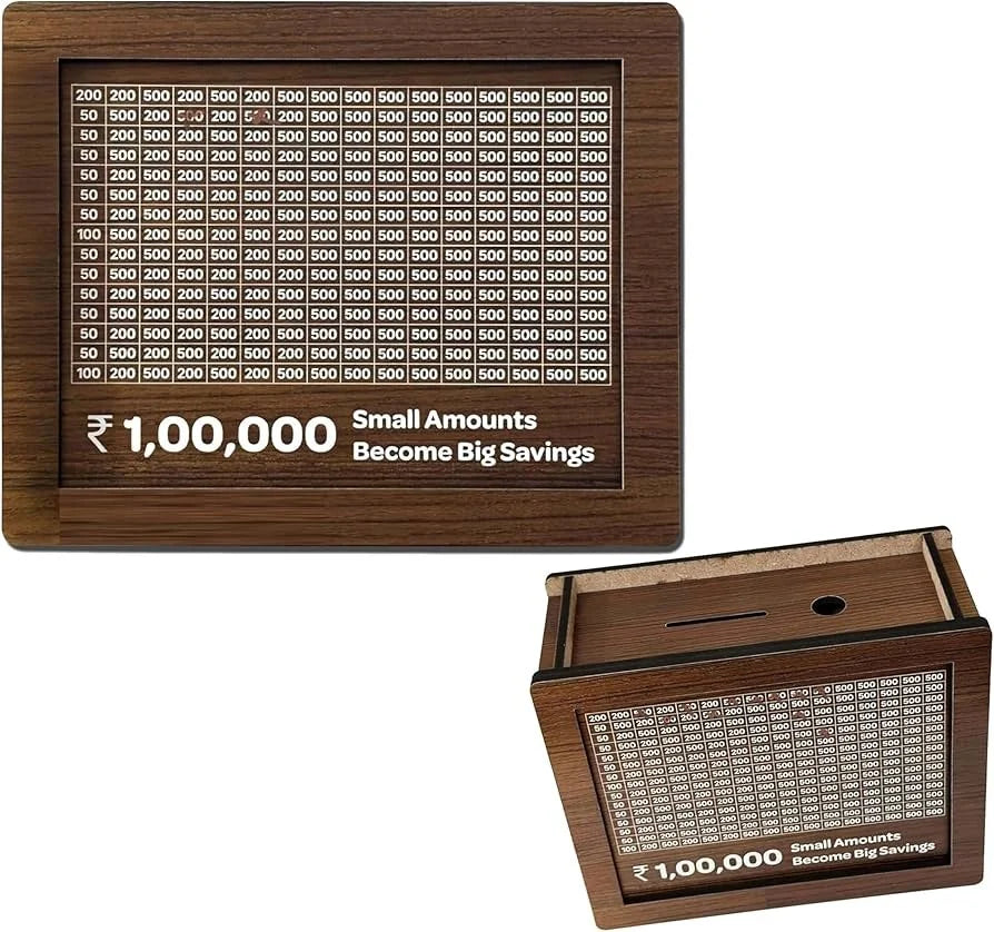 Wooden Money Saving Box for Kids & Adults – Reusable Savings Challenge Piggy Bank with Goal Tracker