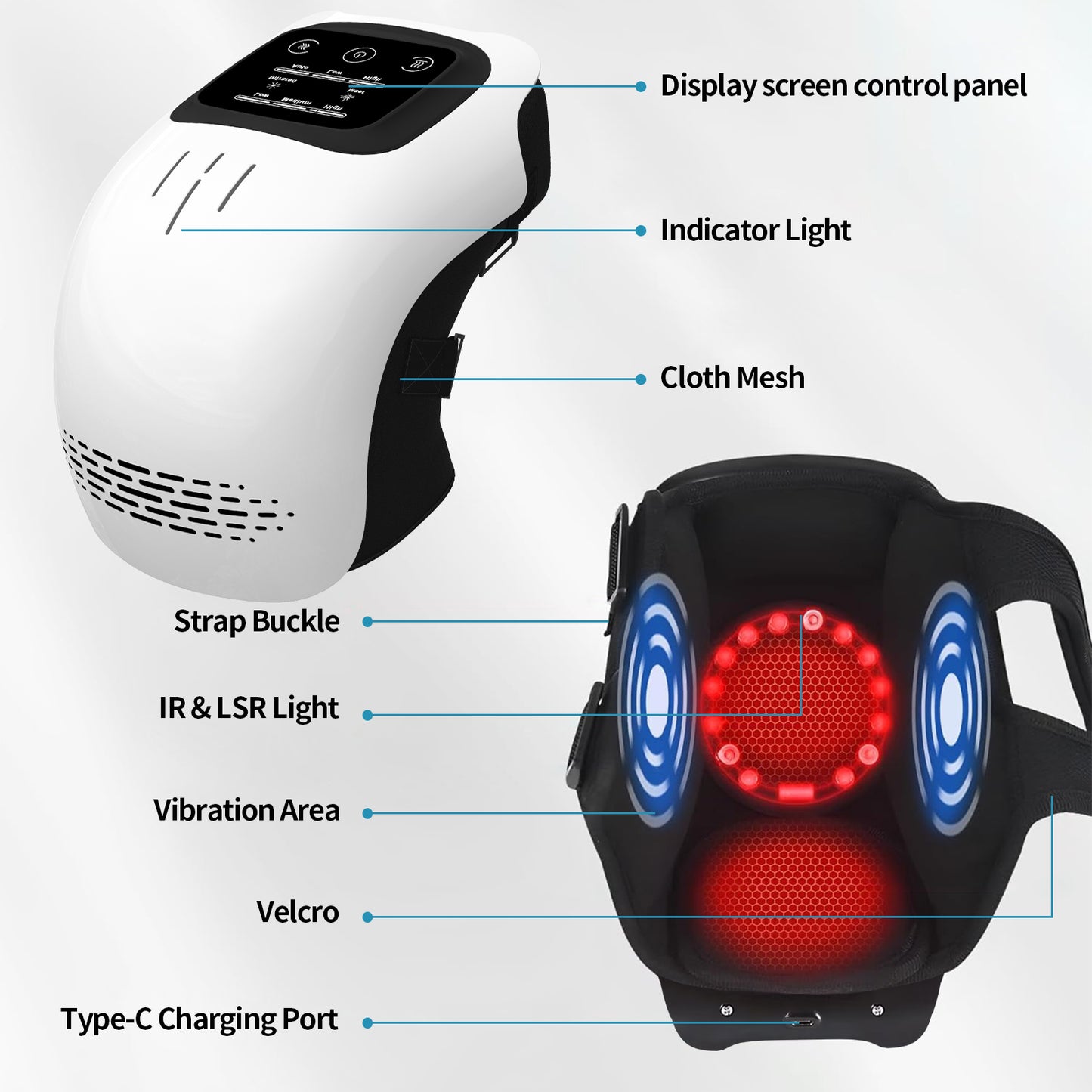 Rechargeable Intelligent Knee Massager with Heat & Vibration | Infrared Therapy Electric Knee Pain Relief Device | Portable Heating Knee Support for Home Use - OwnzoKart