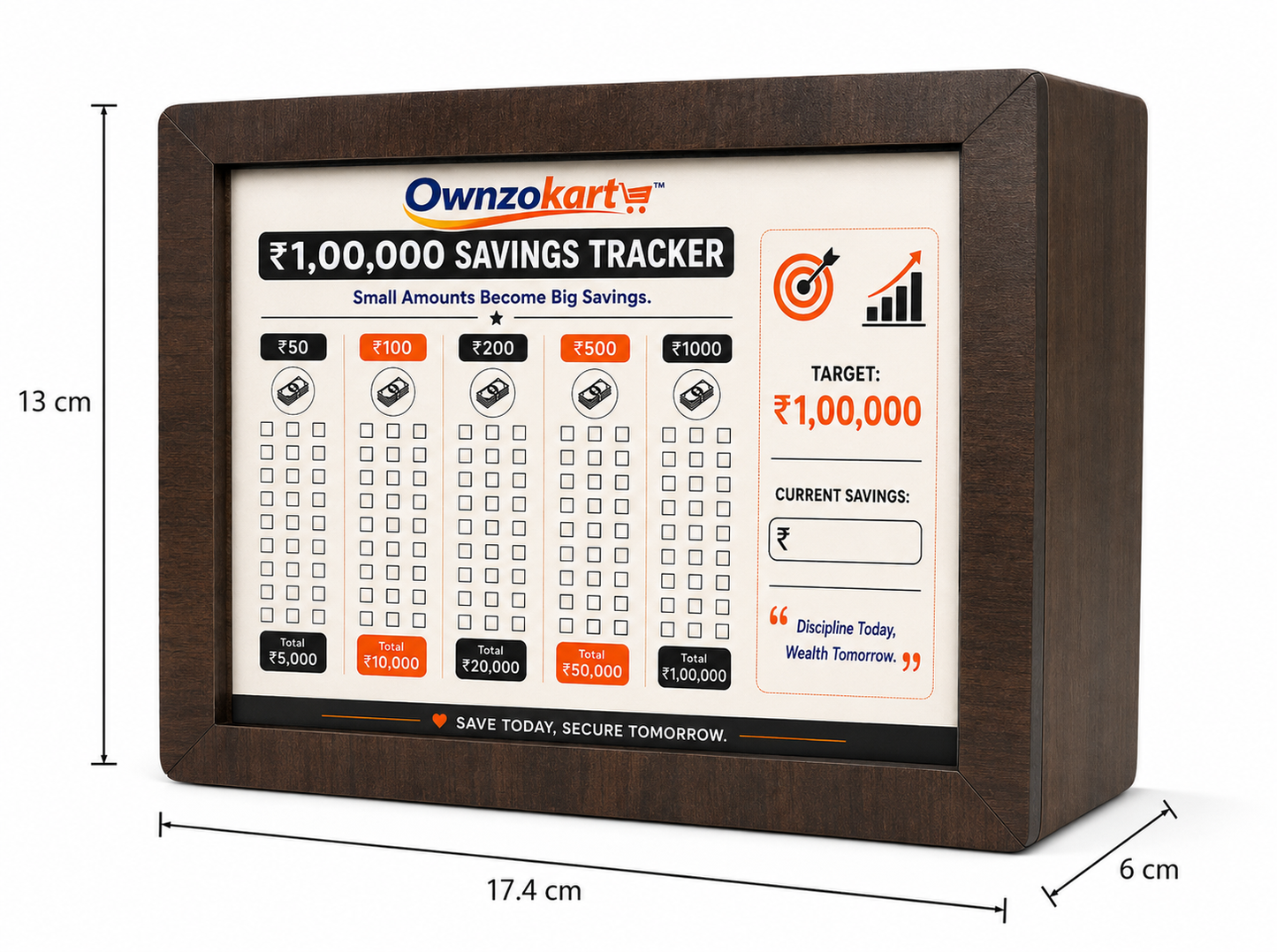 Ownzokart Wooden Money Saving Box™ for Kids & Adults – Reusable Savings Challenge Piggy Bank with Goal Tracker - OwnzoKart