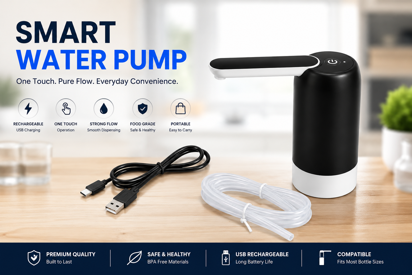 Ownzokart Rechargeable Water Dispenser Pump™ for 20L Water Bottle | USB Charging Automatic Drinking Water Pump | One Touch Portable Water Can Pump