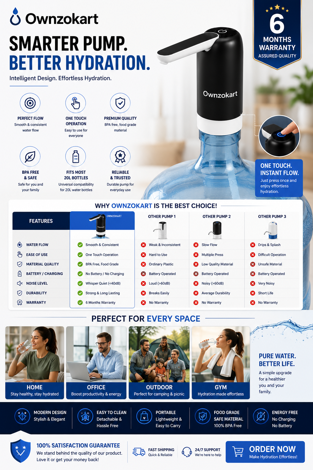 Ownzokart Rechargeable Water Dispenser Pump™ for 20L Water Bottle | USB Charging Automatic Drinking Water Pump | One Touch Portable Water Can Pump