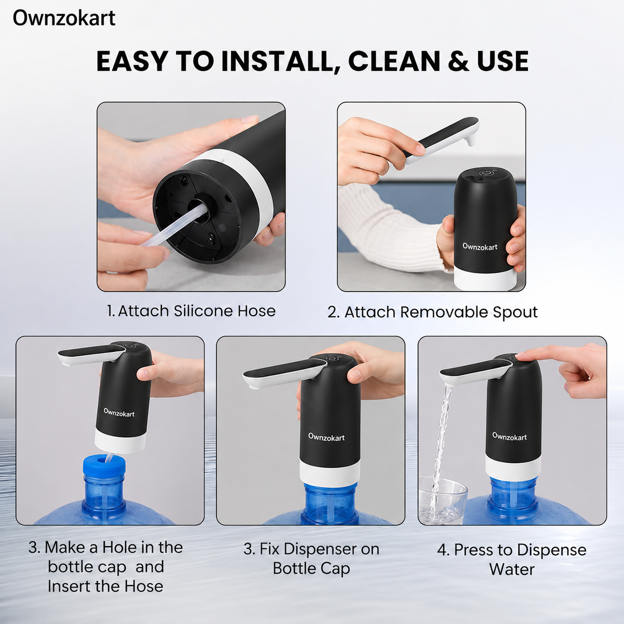 Ownzokart Rechargeable Water Dispenser Pump™ for 20L Water Bottle | USB Charging Automatic Drinking Water Pump | One Touch Portable Water Can Pump - OwnzoKart