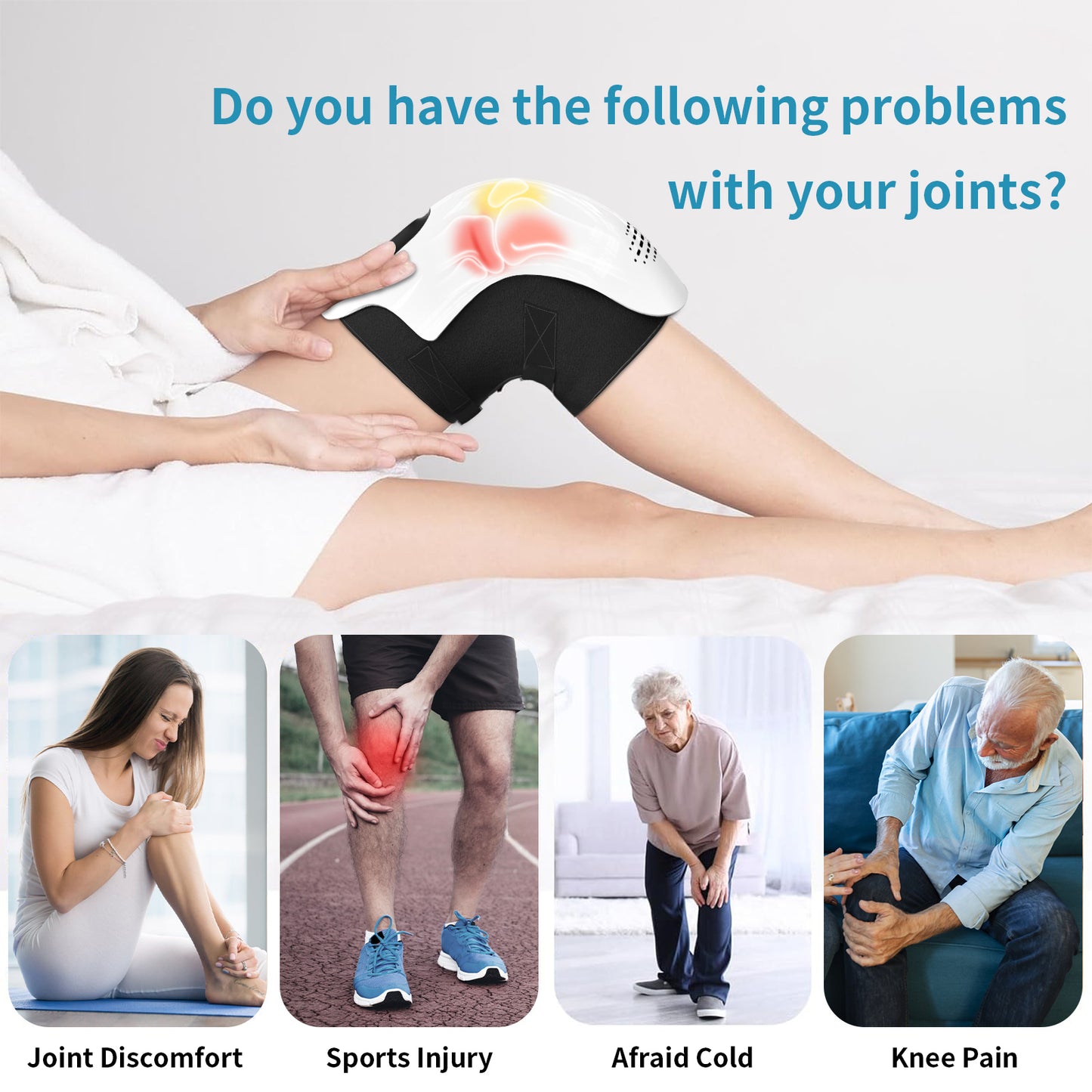 Rechargeable Intelligent Knee Massager with Heat & Vibration | Infrared Therapy Electric Knee Pain Relief Device | Portable Heating Knee Support for Home Use - OwnzoKart