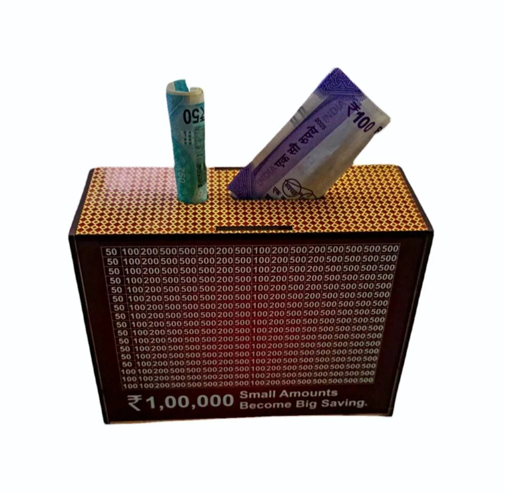 Wooden Money Saving Box for Kids & Adults – Reusable Savings Challenge Piggy Bank with Goal Tracker