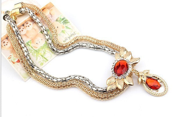 Bridal alloy four pieces of European and American double color crystal flower necklace earrings bracelet ring set 9132 - OwnzoKart