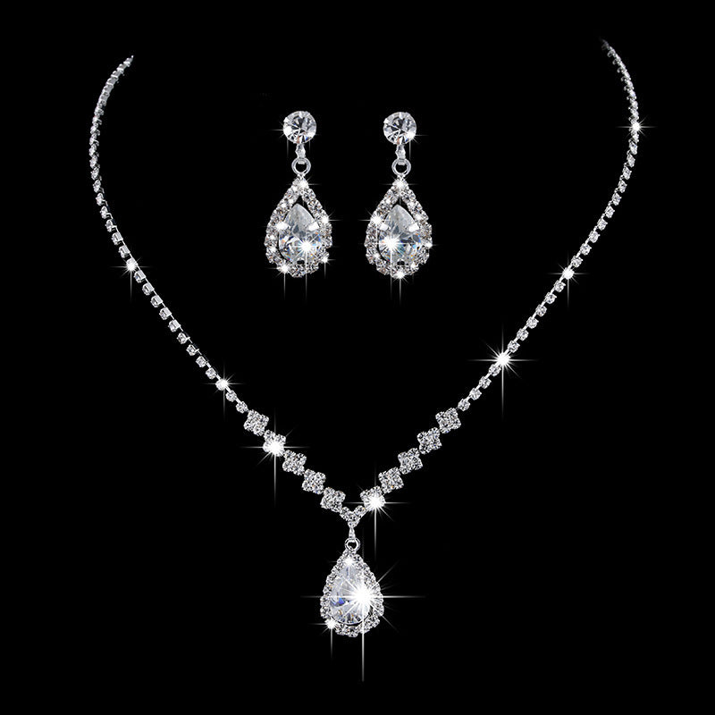 Full Rhinestone Zircon Water Drop Necklace Earrings Jewelry Set - OwnzoKart