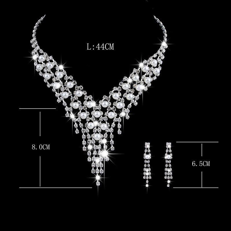 Wholesale fashion OL bridal jewelry set, claw chain earrings, Pearl Rhinestone Necklace 465 - OwnzoKart