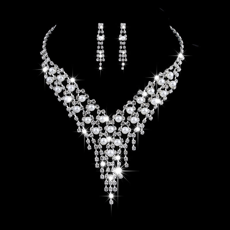 Wholesale fashion OL bridal jewelry set, claw chain earrings, Pearl Rhinestone Necklace 465 - OwnzoKart