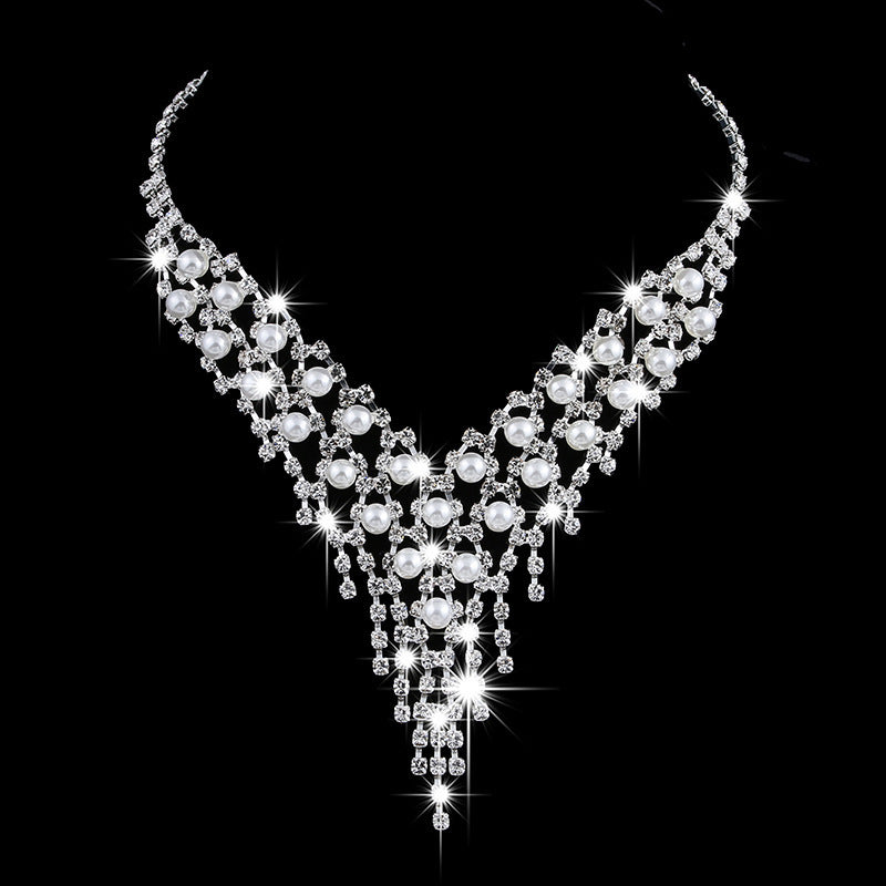Wholesale fashion OL bridal jewelry set, claw chain earrings, Pearl Rhinestone Necklace 465 - OwnzoKart