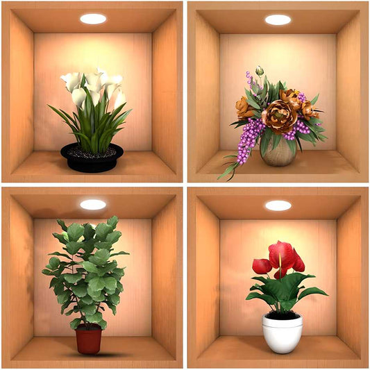 Green Plant Potted 3D Wall Stickers - Set of 4 | Perfect for Home Decor & Interior Design - OwnzoKart