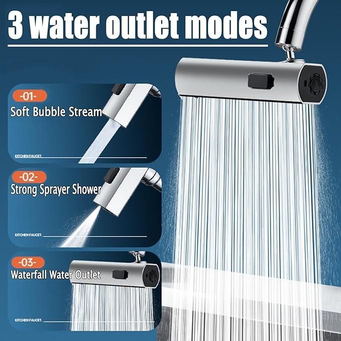 3 in 1 360 Waterfall Kitchen Faucet, Touch Faucet, Extender for Kitchen Sink - OwnzoKart