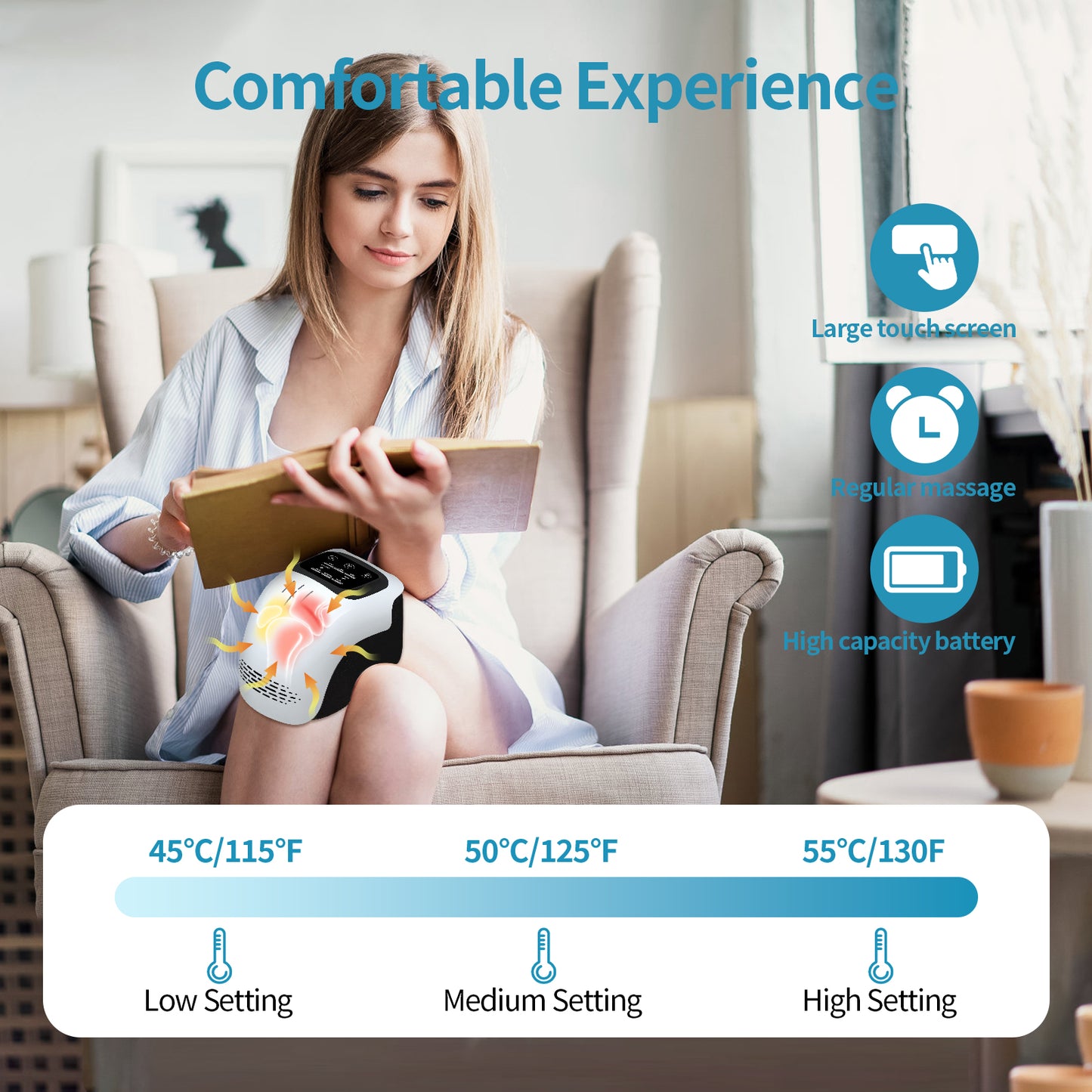 Rechargeable Intelligent Knee Massager with Heat & Vibration | Infrared Therapy Electric Knee Pain Relief Device | Portable Heating Knee Support for Home Use - OwnzoKart