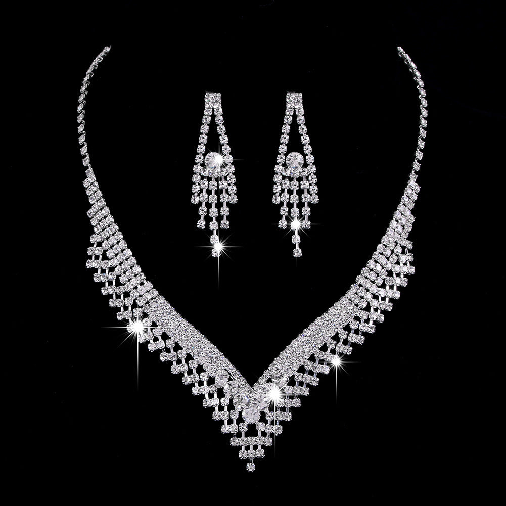 Full Rhinestone Zircon Water Drop Necklace Earrings Jewelry Set - OwnzoKart
