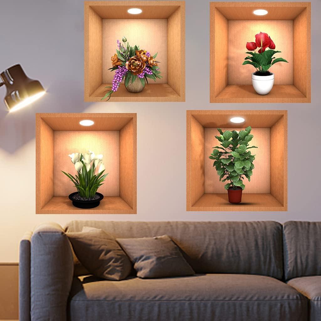Green Plant Potted 3D Wall Stickers - Set of 4 | Perfect for Home Decor & Interior Design - OwnzoKart