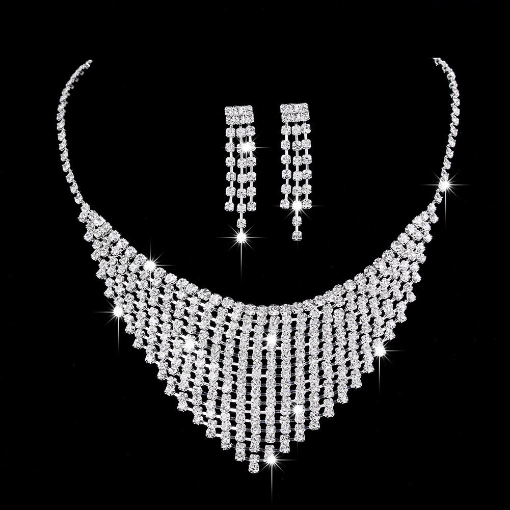 Full Rhinestone Zircon Water Drop Necklace Earrings Jewelry Set - OwnzoKart
