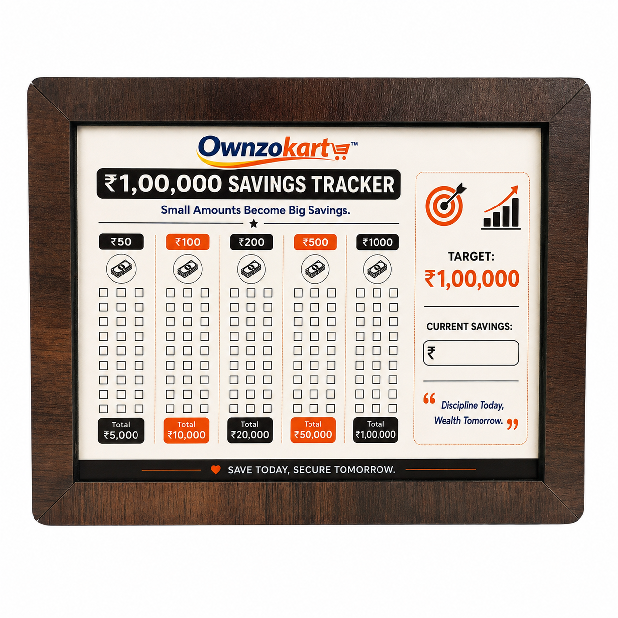 Ownzokart Wooden Money Saving Box™ for Kids & Adults – Reusable Savings Challenge Piggy Bank with Goal Tracker - OwnzoKart