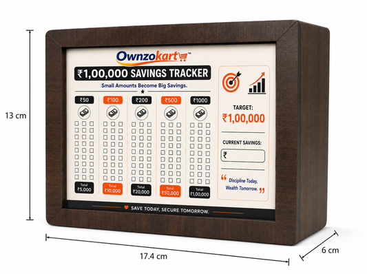 Ownzokart Wooden Money Saving Box™ for Kids & Adults – Reusable Savings Challenge Piggy Bank with Goal Tracker - OwnzoKart