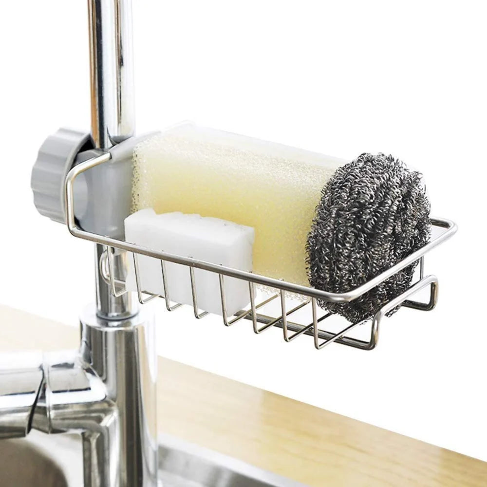 Stainless Steel Kitchen Sink Organizer & Sponge Holder – Silver