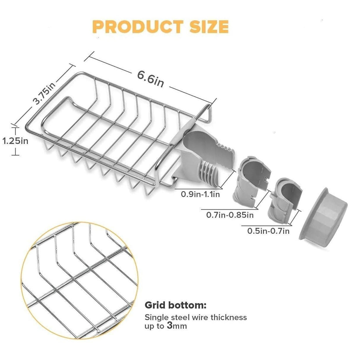 Stainless Steel Kitchen Sink Organizer & Sponge Holder – Silver