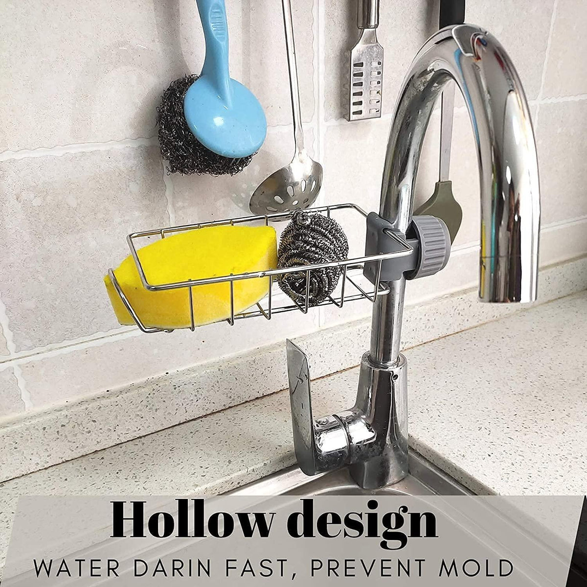 Stainless Steel Kitchen Sink Organizer & Sponge Holder – Silver