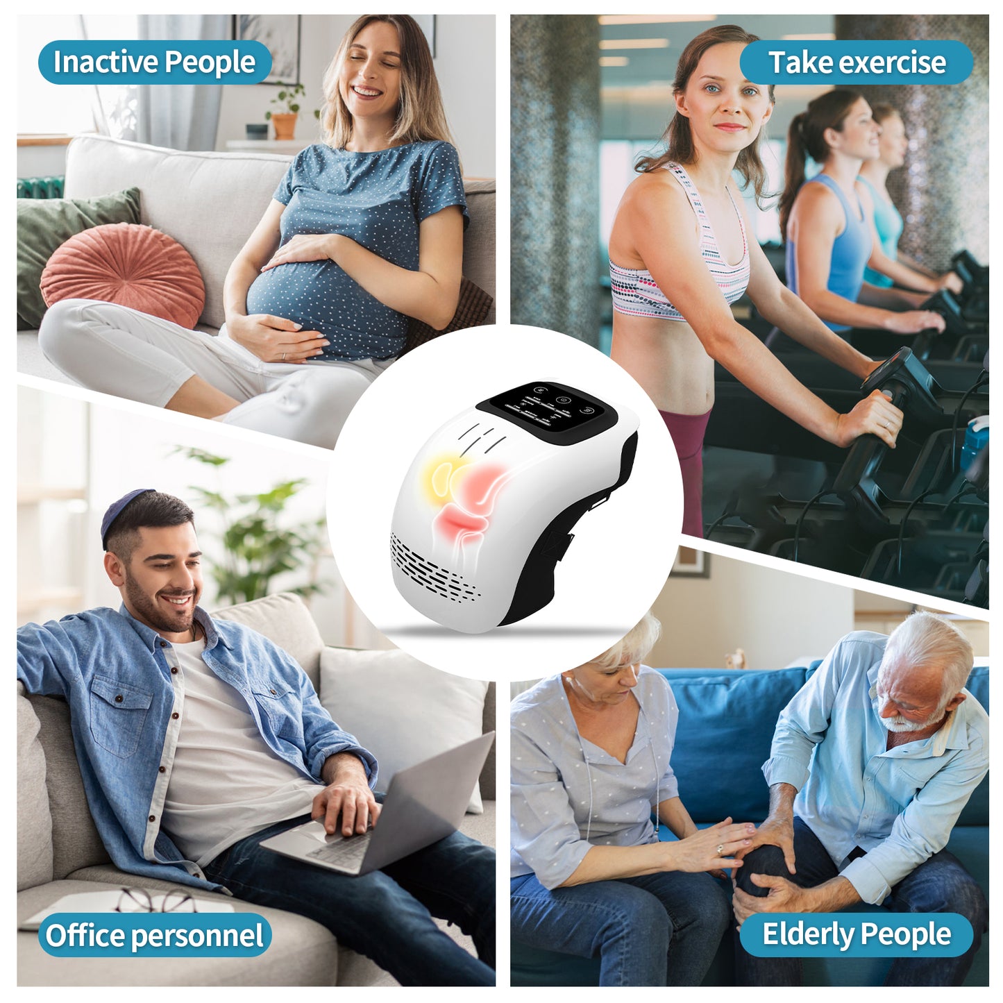 Rechargeable Intelligent Knee Massager with Heat & Vibration | Infrared Therapy Electric Knee Pain Relief Device | Portable Heating Knee Support for Home Use - OwnzoKart