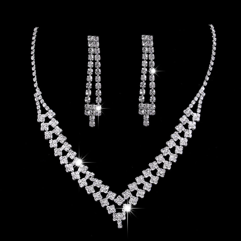 Full Rhinestone Zircon Water Drop Necklace Earrings Jewelry Set - OwnzoKart
